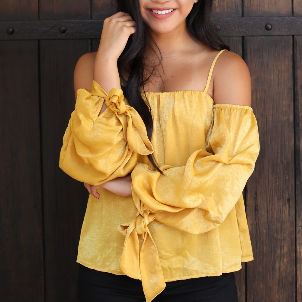 Off the shoulder yellow top